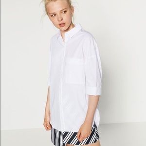 Zara White Cotton Poplin Oversized Button-Down